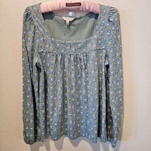 LUCKY BRAND WOMEN'S SAGE FLORAL PRINT SQUARE NECKLINE PEASANT TOP SIZE SMALL